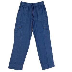 C&C California Blue Linen Straight Leg Utility Pants‎ Womens M Pull On Casual